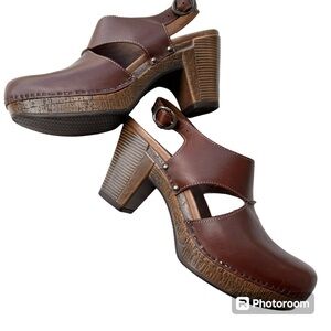 NEW Dansko Riley Leather Slingback Clog Platform Heel in Brown EU 40 U.S. 10
